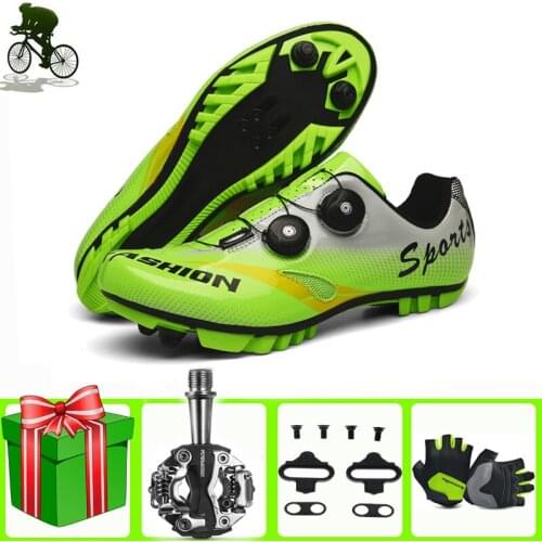 Sapatilha Ciclismo Mtb Bicycle Cycling Shoes Women Sneakers Men Breathable Self-Locking Mountain Bike Green Racing Bicicleta
