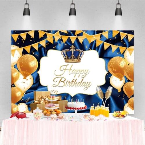 Laeacco Birthday Party Golden Balloon Champagne Gift Crown Custom Photo Backdrop Photographic Photo Background For Photo Studio