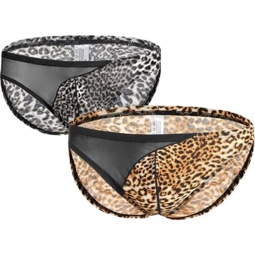 Patchwork Leopard Men Briefs New Style Mesh Sexy Wild Fashion Male Bikini Underwear