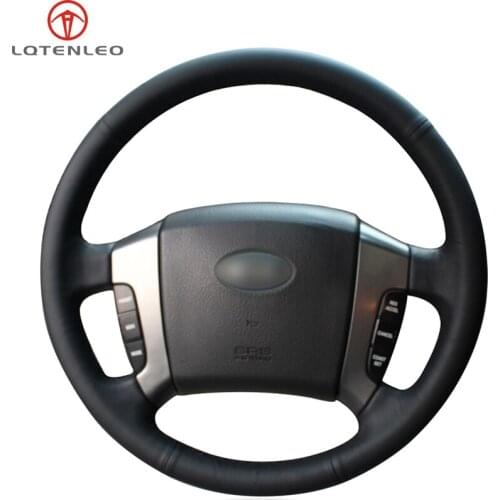 LQTENLEO Black Genuine Leather Hand Sew Car Steering Wheel Cover For Kia Sorento 2003 2004 2005 2006 2007 2008 2009