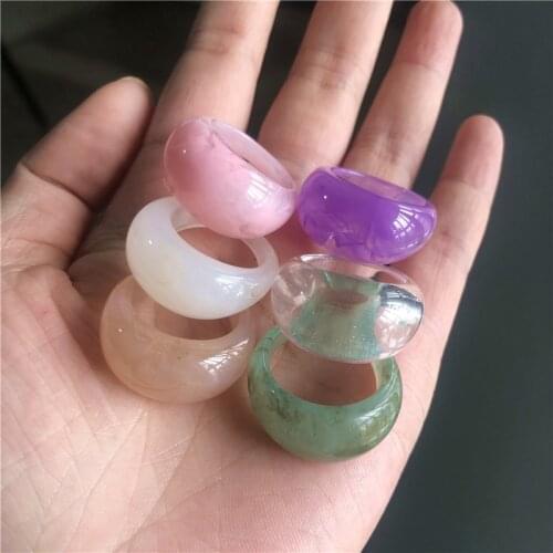 New Transparent Acrylic Resin Rhinestone Colourful Geometric Square Round Ring for Women Jewelry Travel Gifts