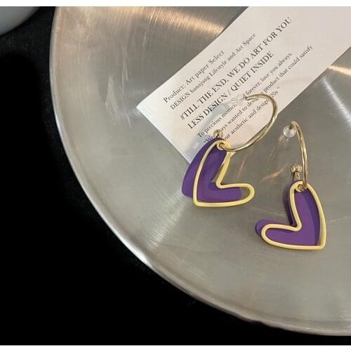New Abstract Cute Contrast Color Love Earrings Female Sweet And Childlike Girl Candy Purple Earrings Fashion Fun Earrings Trend