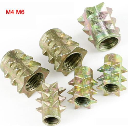 New Zinc Alloy Flange Head Link Nuts Threaded Wood Insert Spiked Nuts For Furniture Connect Colour Zinc Plating M4 M6