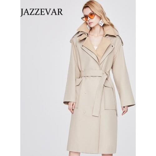 JAZZEVAR 2021 autumn new original design fake two-piece double collar casual windbreaker jacket women