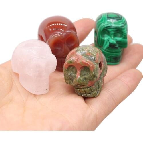 Natural Stone Crystal Agates Pendant Carved Skull Rose Pink Quartz Charms for Jewelry Making DIY Bracelet Necklace Accessories