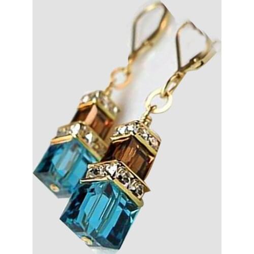 Popular Jewelry Blue Square Cubic Crystal Inlaid Zirconia Alloy Female Earrings For Women Party Jewelry Accessories