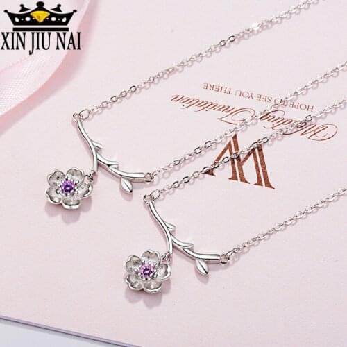 925 Sterling Silver peach flower fashion trend simple flower Pendant Necklace Flower Pendant Women Fine Jewelry Necklaces Women