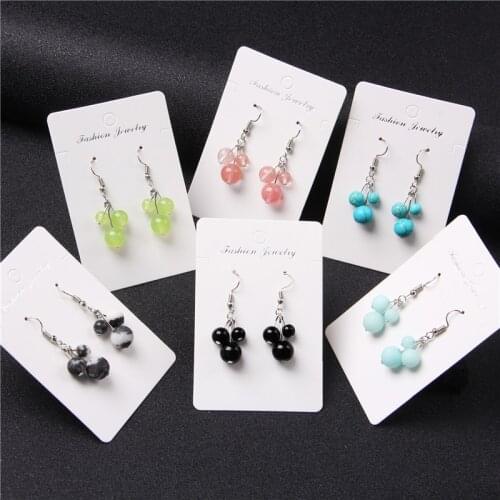 Pink Blue Black Green Three Stone Bead Earrings for women friend lady female stone charm earring fashion jewelry wholesale