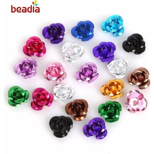 Size 6 8 12mm 100pcs/lot Aluminium Small Rose Flower Charm Pendant Fitting 1mm Beading Wire Spacer Bead For DIY Jewelry Making