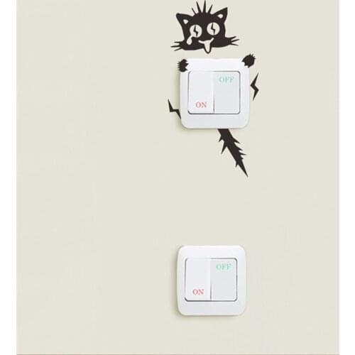 Funny Electric Shock Cat Wall Sticker Switch Kitchen Decals Glass Stickers Decal Home Decoration