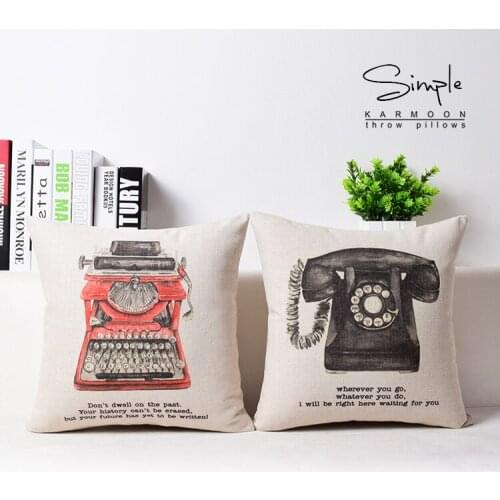 Telephone pillow cover, creative telephone typewriter cotton linen throw pillow case pillowcase