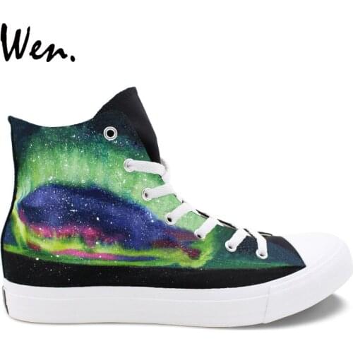 Wen Original Design Colorful Aurora Hand Painted Athletic Shoes Black High Top Men Womens Canvas Skateboard Sneakers Plimsolls