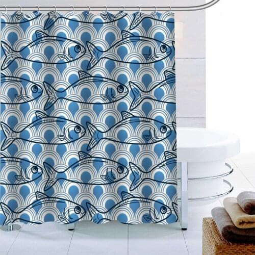 Japanese Geometric Patterns Shower Curtain 12 Hook Polyester Fabric 3D Printing Bathroom Curtain Waterproof Bath Curtain Decor