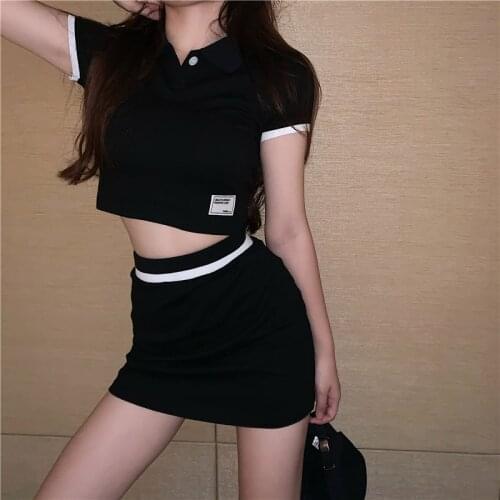 Sport 2 Piece Sets 2021 New Sweet Shorts Sets Polo T Shirt Solid Skirts Student Two Piece Set Women Short Skirt Korean Dress Set