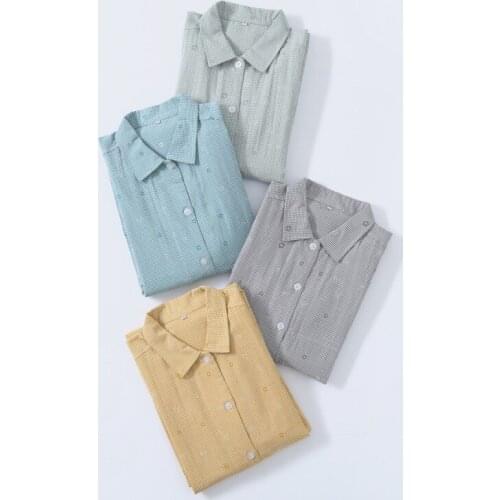 2021 Spring Plus size Female Casual Plaid nightydress Ladies 100% Cotton Nightgown Women Turn-down collar Cardigan sleepshirts