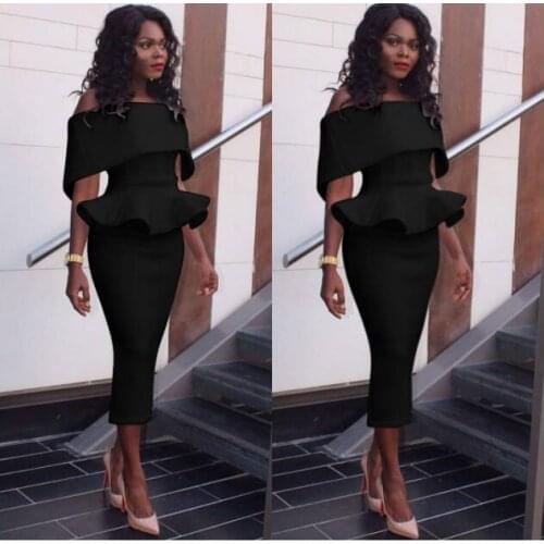 Women Bodycon Dress Elegant Office Sexy Ruffle Vintage Slim Orange Fashion High Waist Summer Ladies Work Wear Midi Dress