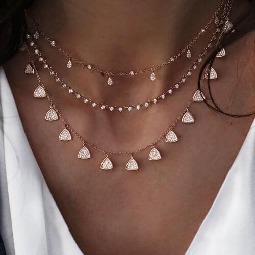 Boho Fashion Pendant Necklaces For Women Vintage Gold Crystal Triangle Water Drop Necklace Multilayer Female Jewelry Wedding Gif