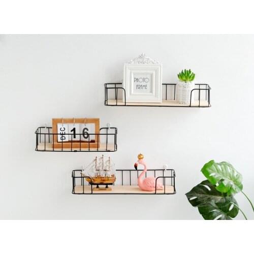 1PC Iron Wood Storage Shelf Sundries Wall Holder Nordic Kitchen Bedroom Wall Shelves Rack Crafts Display Rack JL 245