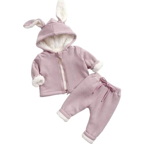 Baby Clothing Sets Plus Velvet Rabbit Ears Hooded Jackets Pants 2pcs Girls Boys Clothing Kids Fashion Suits