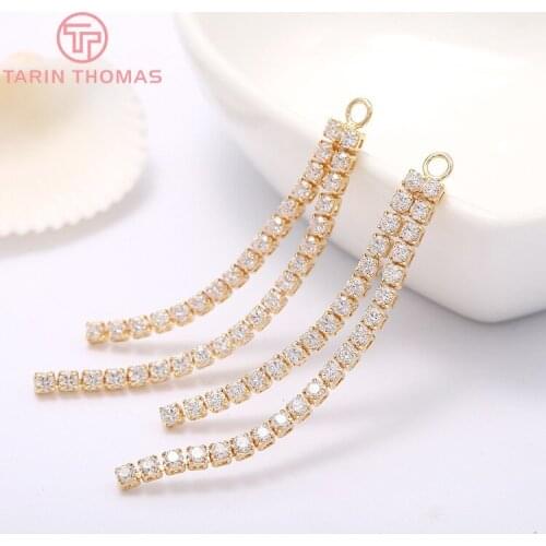 2PCS 52MM Hole 2.5MM 24K Gold Color Brass with Zircon 2 lines Earrings High Quality DIY Jewelry Making Findings Accessories