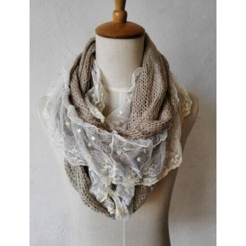 2015 Newest Winter Crocheted Lace Trim Snood Women Wool Acrylic Knitted Round Circle Scarf 3colors 10pcs/lot