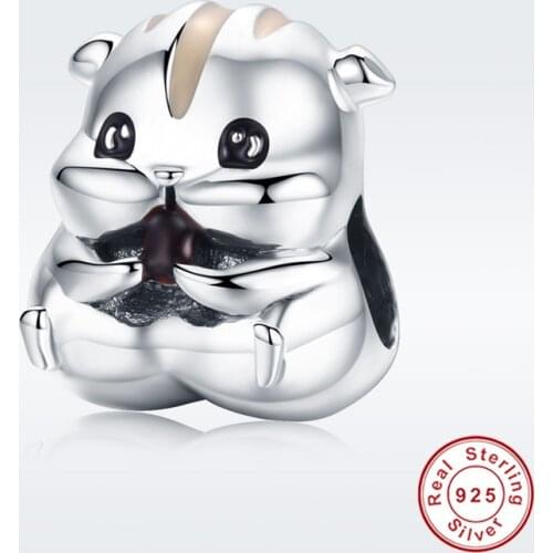 Fit Europe Bracelet 2019 Cute Little Hamster Charms 925 Sterling Silver Baby Animal Bear Beads&Necklace Pendant Silver Jewelry