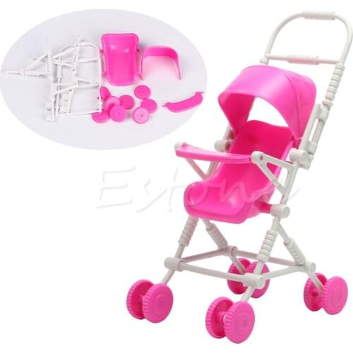 C5AA New Assembly Pink Baby Stroller Trolley Nursery Furniture Toys Doll