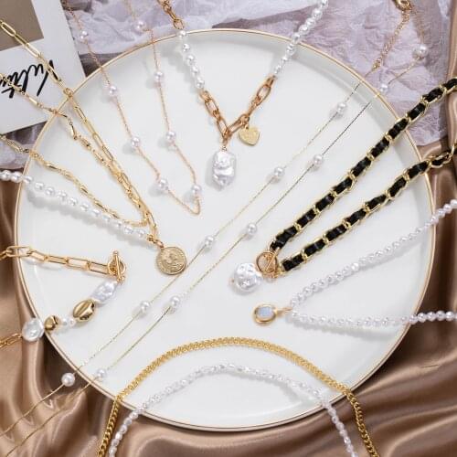 DAXI Vintage Pearl Choker Necklace For Women Fashion Summer White Imitation Pearl Necklaces 2021 Trend Elegant Wedding Jewelry