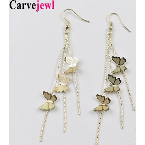 Carvejewl long earrings vivid butterfly brass chain drop dangle earrings for women jewelry romantic lovely girl gift wholesale
