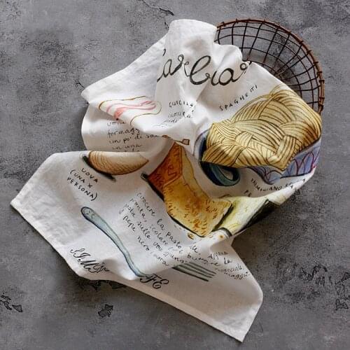 DUNXDECO Table Placemat Cotton Tea Towel Napkin Delicious Food Painting Words Plate Dinner Desk Accessories Wall Hanging Fabric