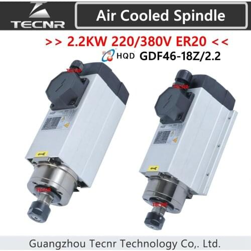HQD 2.2kw 220v 380v air cooled spindle motor ER20 4pcs Bearings for cnc router machine GDF46-18Z/2.2