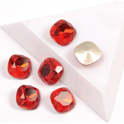 Top Quality Stones Lt. Siam Color Cushion Cut Shape Different Sizes Rhinestone Popular Glass Strass For Nail Art Decorations