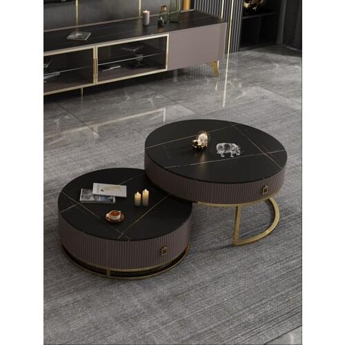 Coffee table light luxury modern simple and creative small house storage size circular living room TV cabinet combination