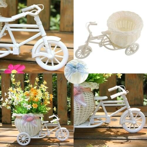 2021 New Bicycle Decorative Flower Basket Newest Plastic White Tricycle Bike Design Flower Basket Storage Party Decoration Pots