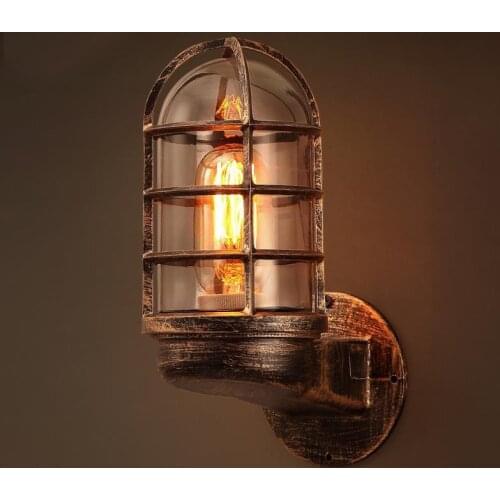 LOFT Retro Industrial Bird Cage Wall Lamp Wind Corridor Lantern American Country Bar Corridor Glass Iron Wall Lights