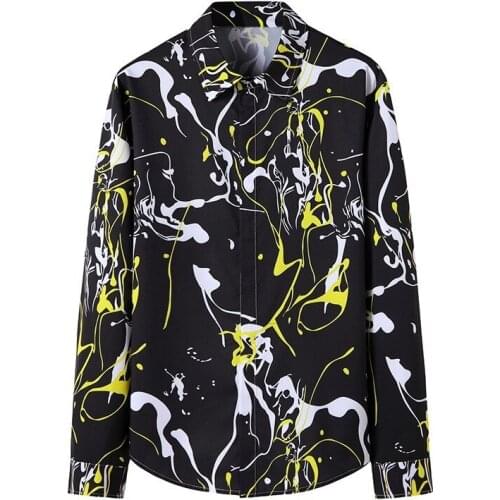 Mens Slim Fit Button Down Dress Shirt Tuxedo Shirts 2021 Fashion Splash Ink Graffiti Print Shirt Men Streetwear Shirt Men Camisa