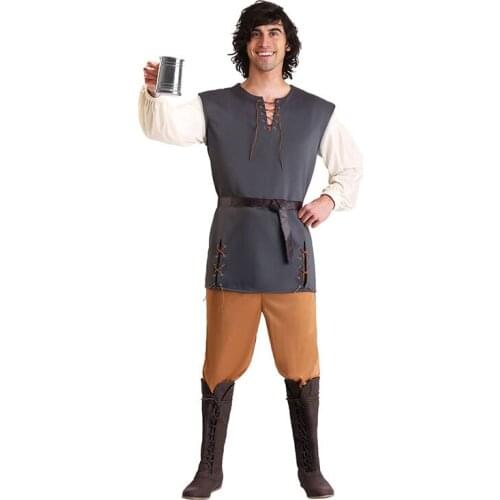 Men Medieval Costume entourage Worker Servant Fancy Dress Cosplay Costume Archer Arrow Hunter Halloween Outfit