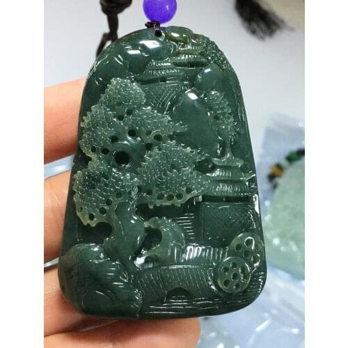 Natural Myanmar jade A HandCarved landscape green jade pendant jade necklace pendants jewelry jade necklaces woman men