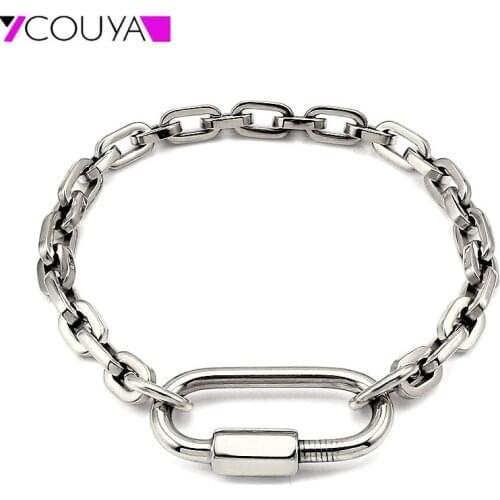 Stainless Steel Geometric Chain Link Bracelet Bangles Carabiner Pendant Lock Bracelets for Women Men Unisex Party Gift Jewelry