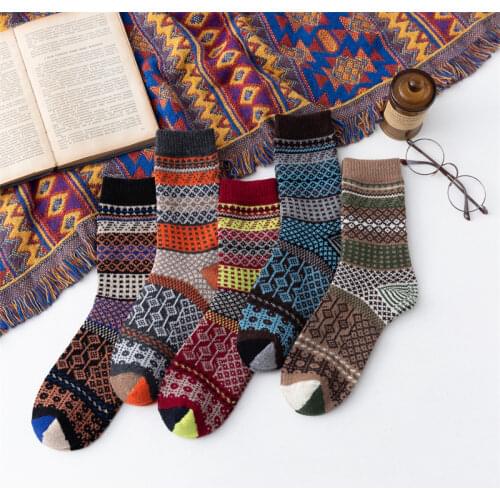 2021 New Style Wool Socks for Women Autumn WinterWarmer Ethnic Style Cashmere Thermal Thicken Women Casual Socks