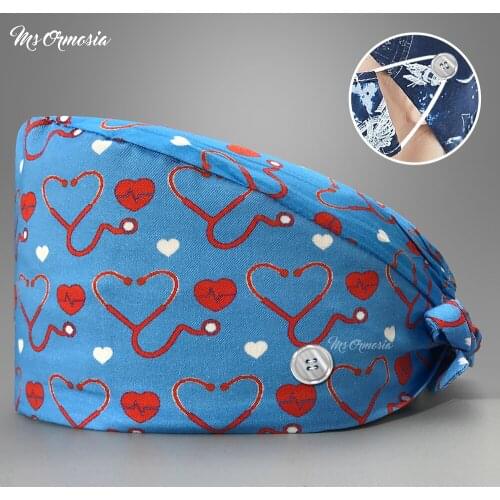 New scrubs hat Printing Surgical Cap Unisex Adjustable Nurse Cap Buckle Elastic Beauty Hats doctor hat Fashion Doctor Hat 2021