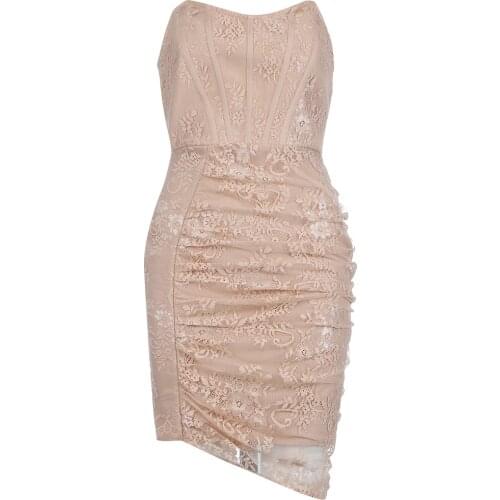 New Summer Women Bodycon Bandage Dress 2021 Sexy Strapless Lace Sleeveless Club Party Mini Dresses