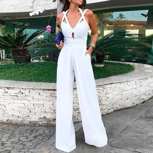 New Womens Jumpsuit Sexy Deep V Sleeveless Halter Jumpsuit