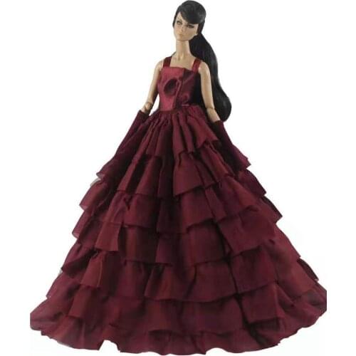 1/6 BJD Clothes Elegant Wine Wedding Gown Outfits For Barbie Doll Clothes Princess Party Dresses Vestidos 30cm Dolls Accessories