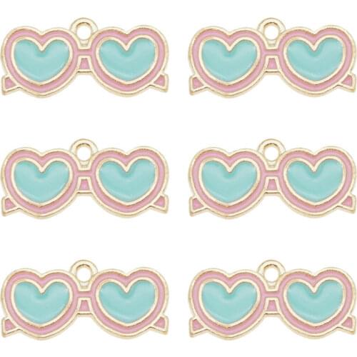 Wholesale 5pcs Alloy Enamel Glasses Charms Gold Tone Heart Pendants For Women Earrings Bracelet Jewelry DIY Findings