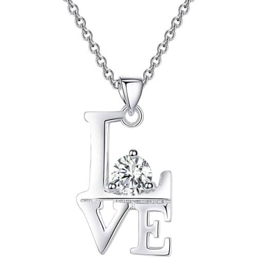 Wholesale Silver Plated Charm Jewelrys Necklace,free Shipping Fashion Jewelry Pendant Love Inlaid Transparent Stone AN919