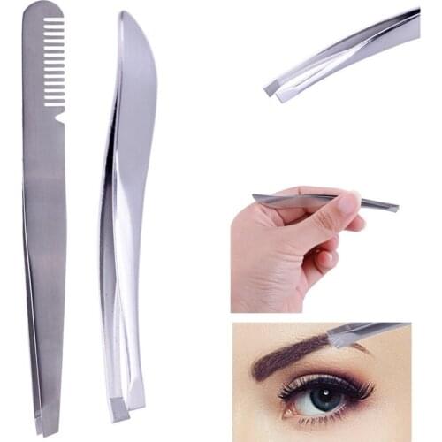 1 Pc Silver Women Stainless Steel Eyebrow Tweezer Flat Tip Eyelash Clip Hair Remover Makeup Tool Professional Flat Tip Eyebrow