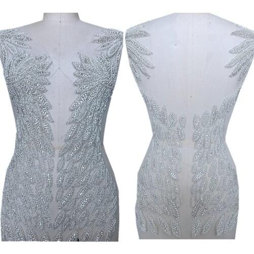 Luxury Rhinestone Applique On Mesh, Super Large Bodice Patch, Beaded Applique, Bridal Dress Applique