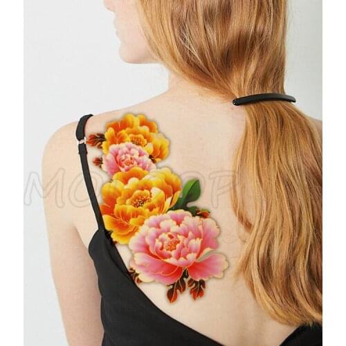 Pink Bloom peony Rose Water Transfer Tattoo Stickers Women Body Chest Art Temporary Girl Waist Bracelet Flash Tatoos Flower