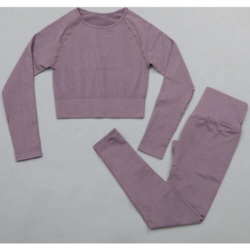 Sexy Seamless Yoga Set Sports Bras Workout Sportswear Sports Suits High Waist Leggings Yoga Pants Fitness Long Sleeve Crop Top